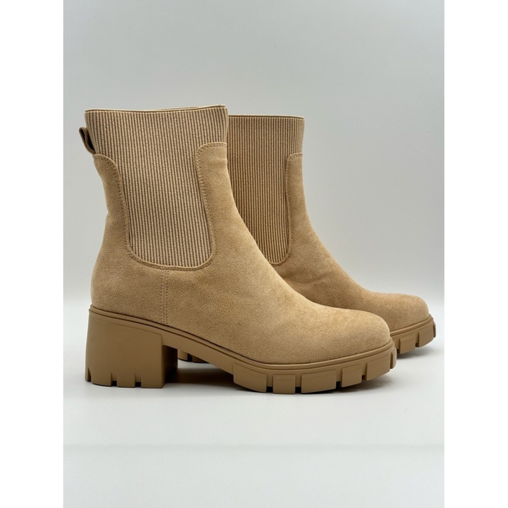 Chelsea Ankle Boots Chunky Block Heel Lug Sole Khaki EU 38 US 8 Outdoor